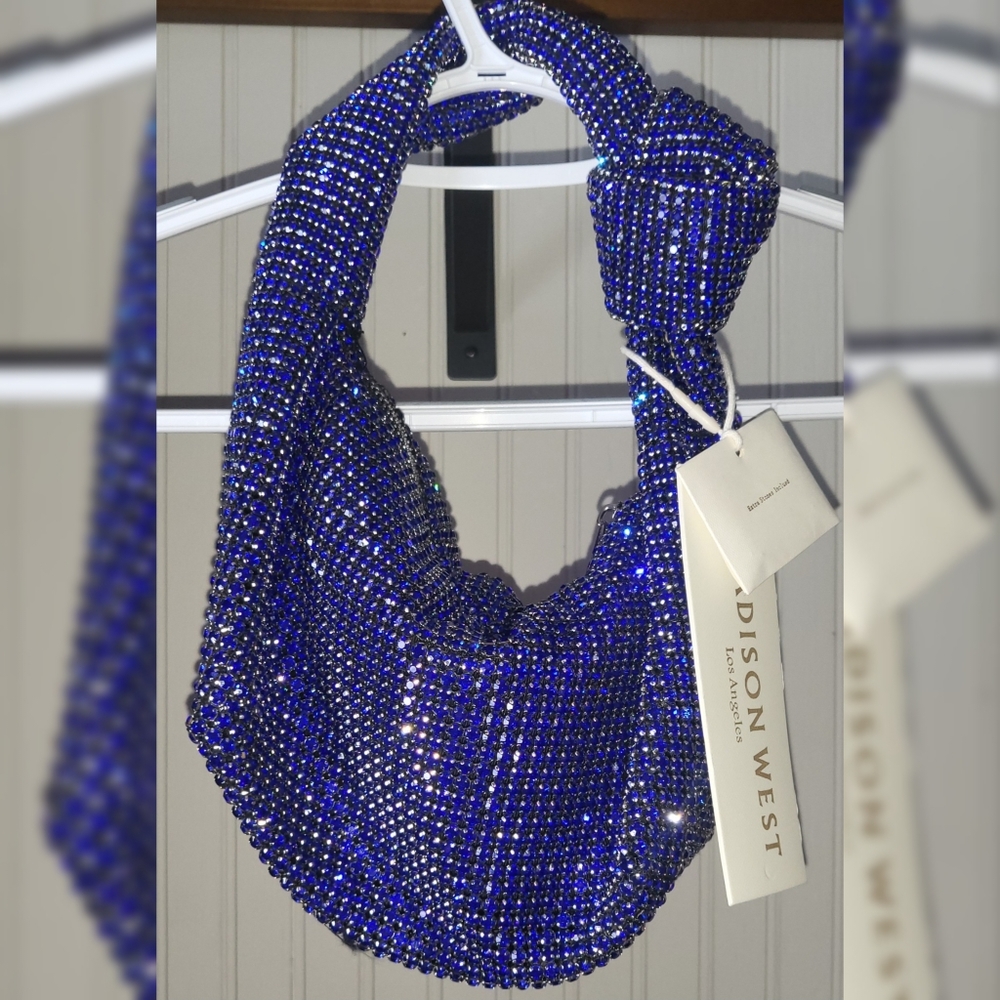 Madison West Blue Rhinestone Hobo Bag